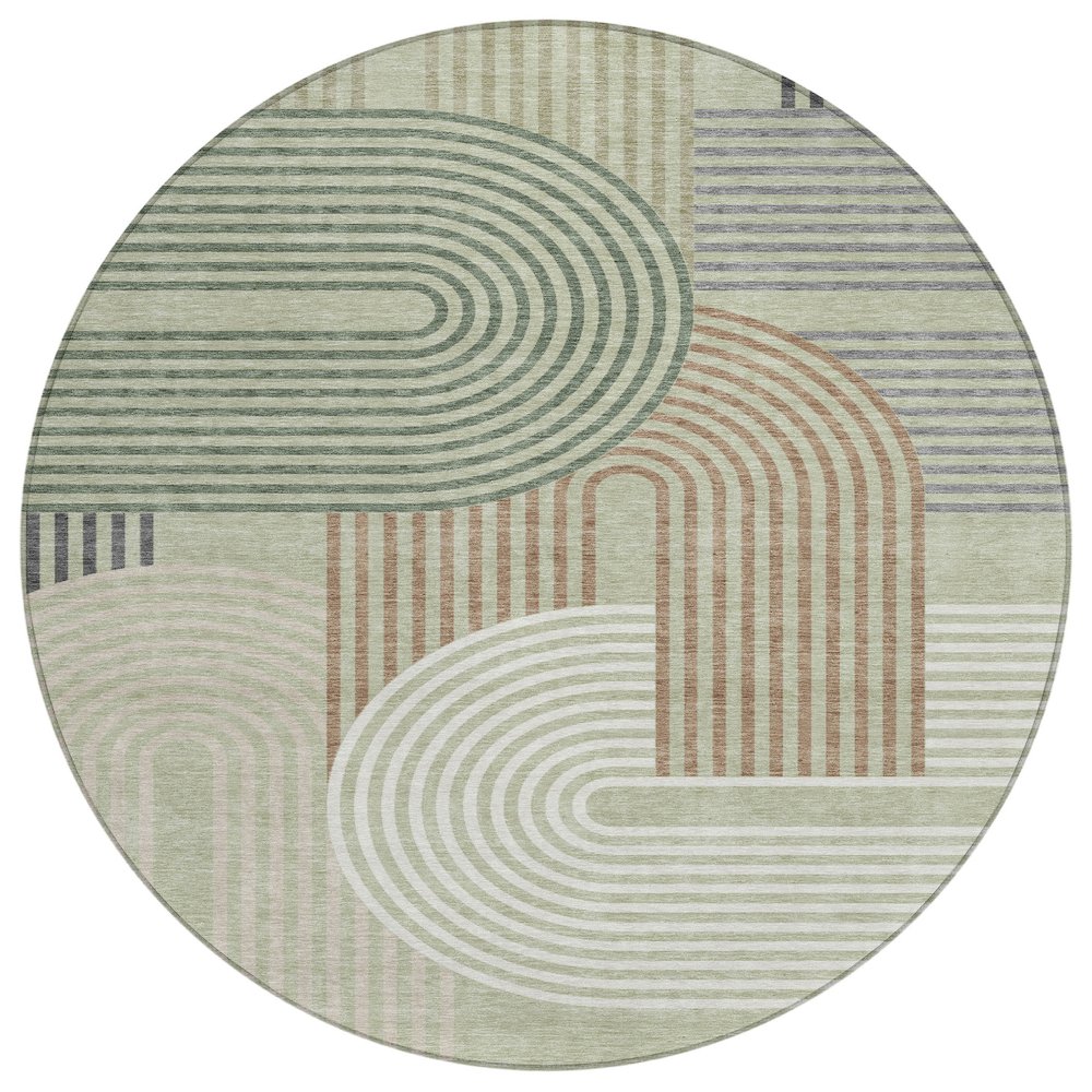 Machine Washable Indoor/Outdoor Chantille ACN2549 Green 8' x 8' Round Rug. Picture 1