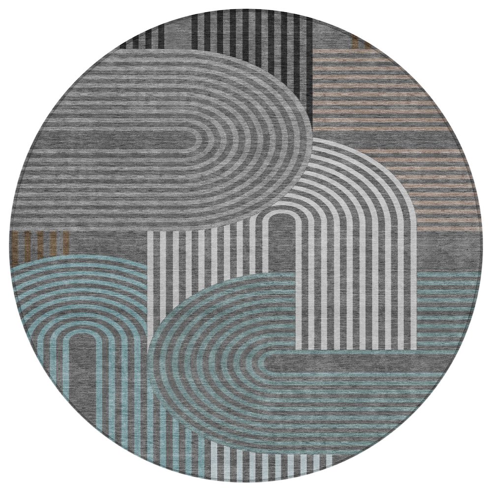 Machine Washable Indoor/Outdoor Chantille ACN2549 Gray 8' x 8' Round Rug. Picture 1