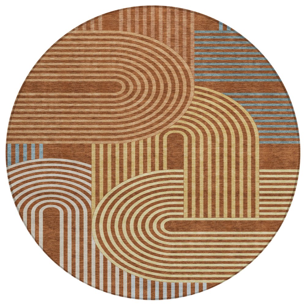 Machine Washable Indoor/Outdoor Chantille ACN2549 Orange 8' x 8' Round Rug. Picture 1