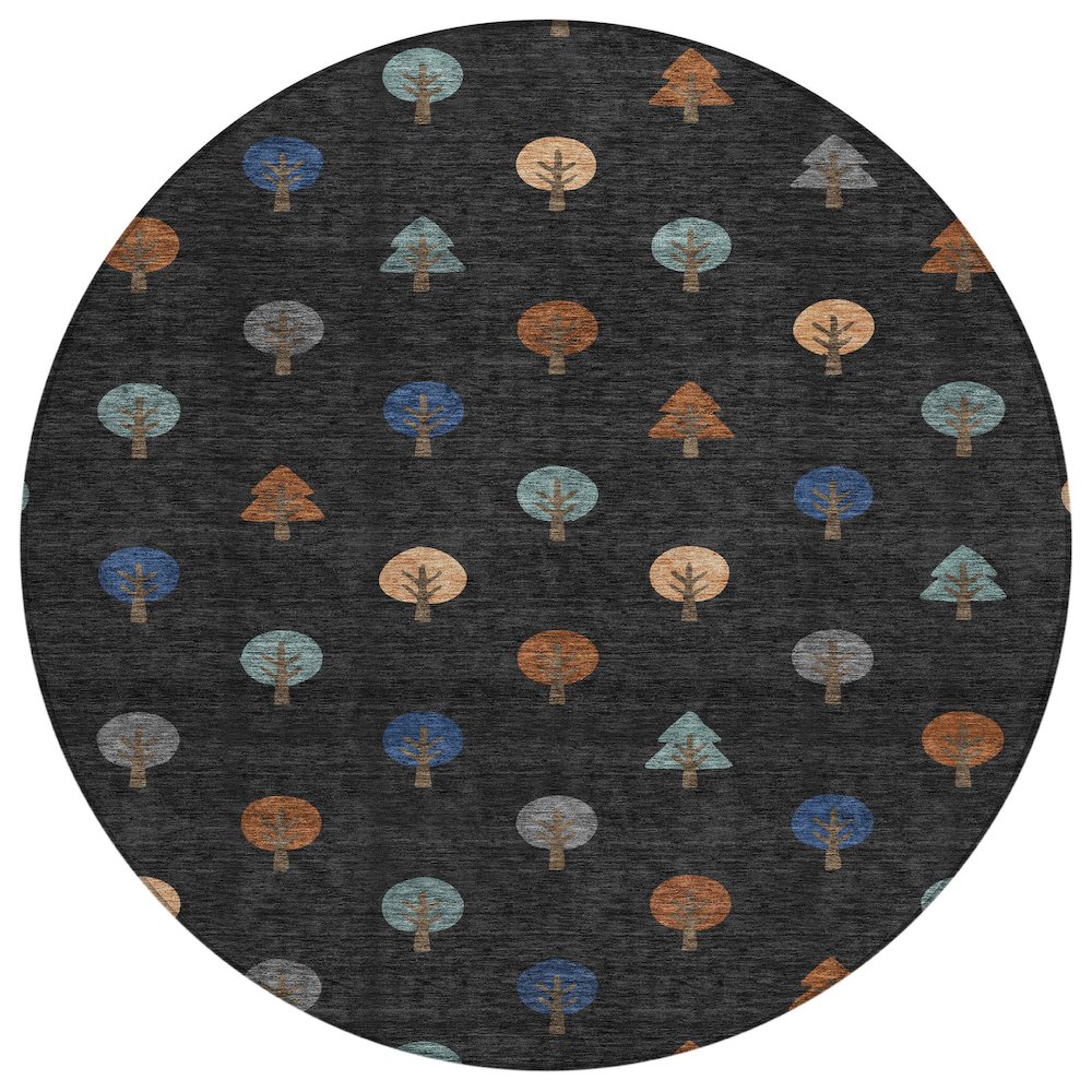 Machine Washable Indoor/Outdoor Chantille ACN2550 Black 8' x 8' Round Rug. Picture 1