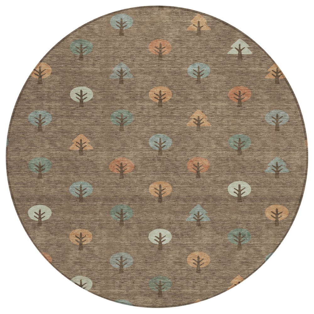 Machine Washable Indoor/Outdoor Chantille ACN2550 Brown 8' x 8' Round Rug. Picture 1