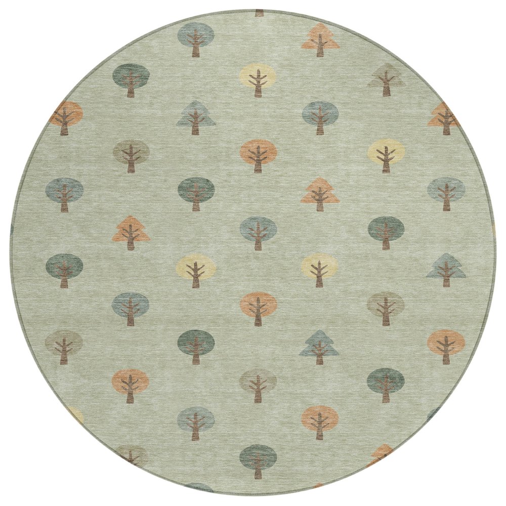 Machine Washable Indoor/Outdoor Chantille ACN2550 Green 8' x 8' Round Rug. Picture 1
