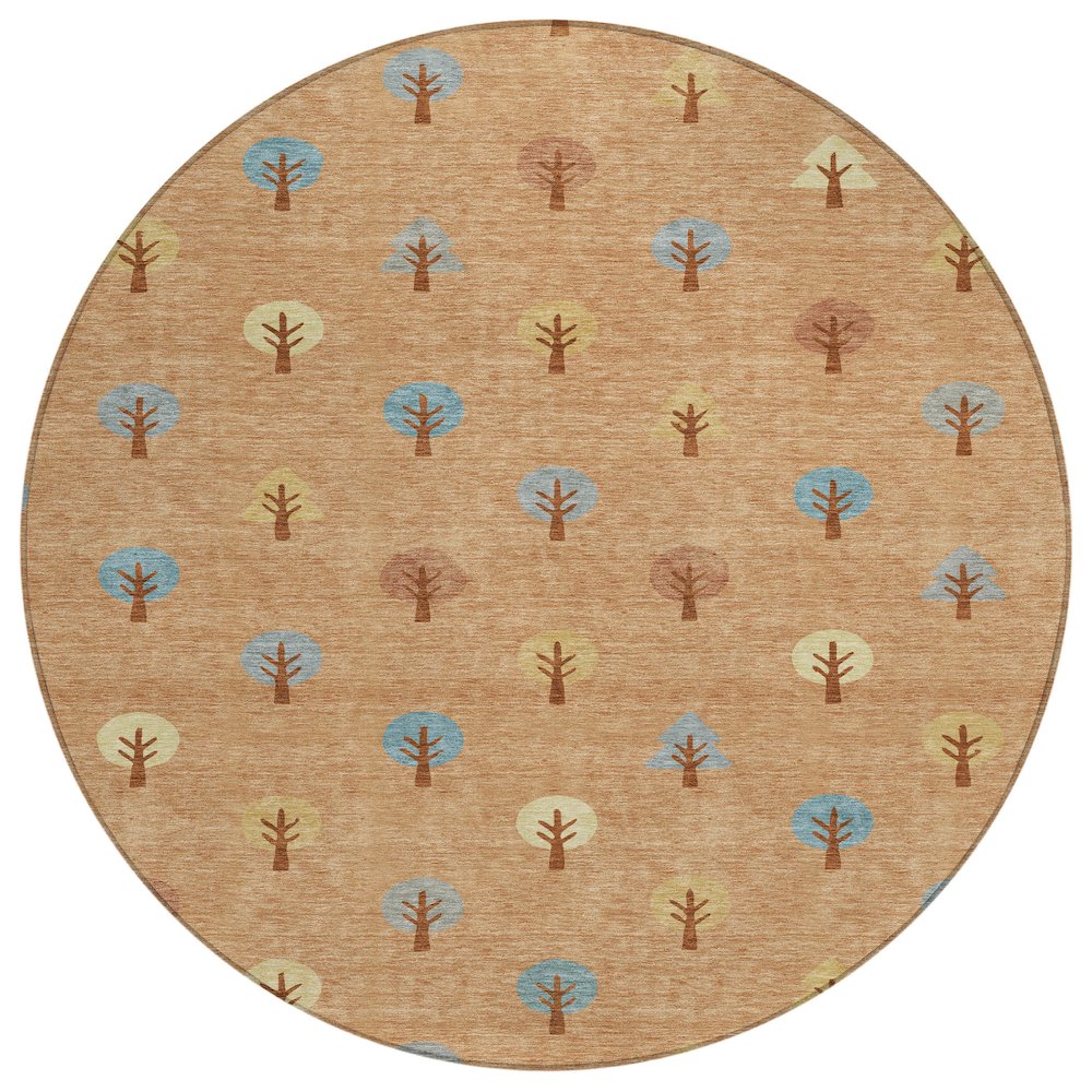 Machine Washable Indoor/Outdoor Chantille ACN2550 Orange 8' x 8' Round Rug. Picture 1