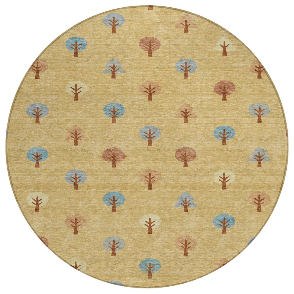 Machine Washable Indoor/Outdoor Chantille ACN2550 Gold 8' x 8' Round Rug. Picture 1