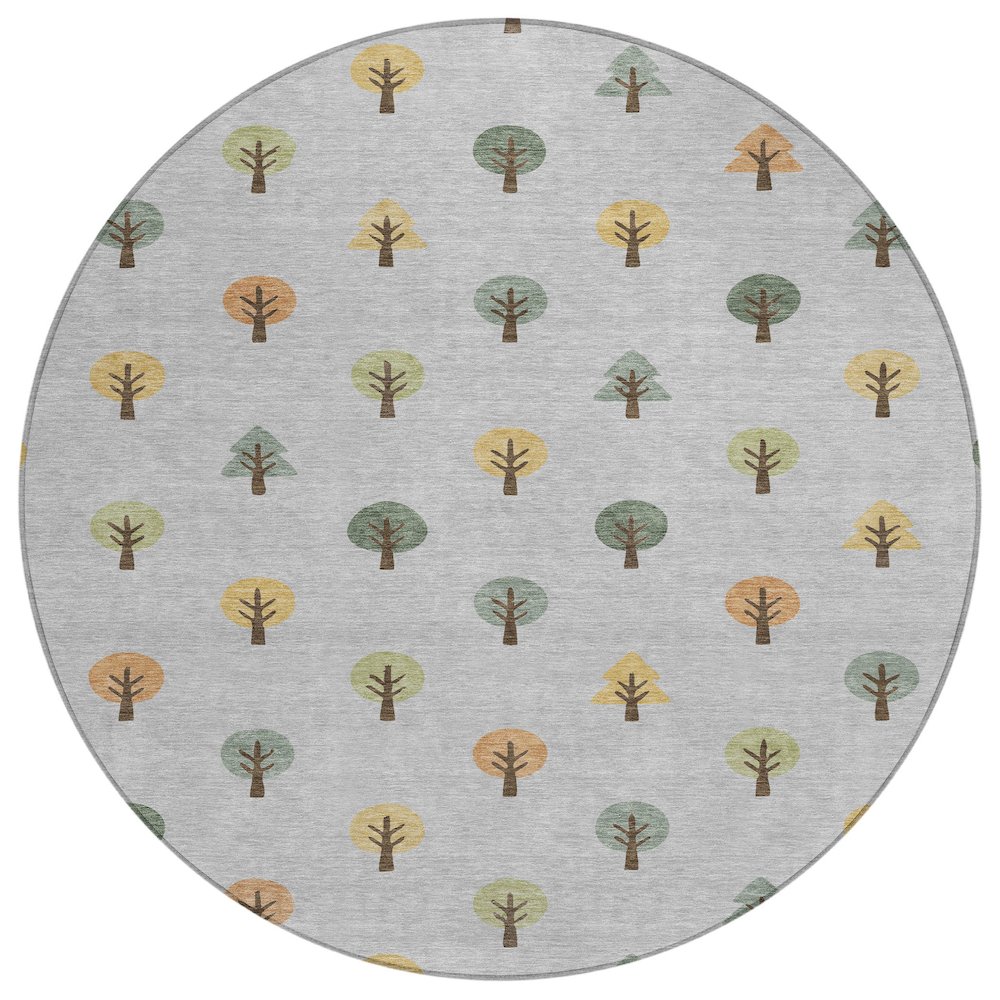 Machine Washable Indoor/Outdoor Chantille ACN2550 Gray 8' x 8' Round Rug. Picture 1