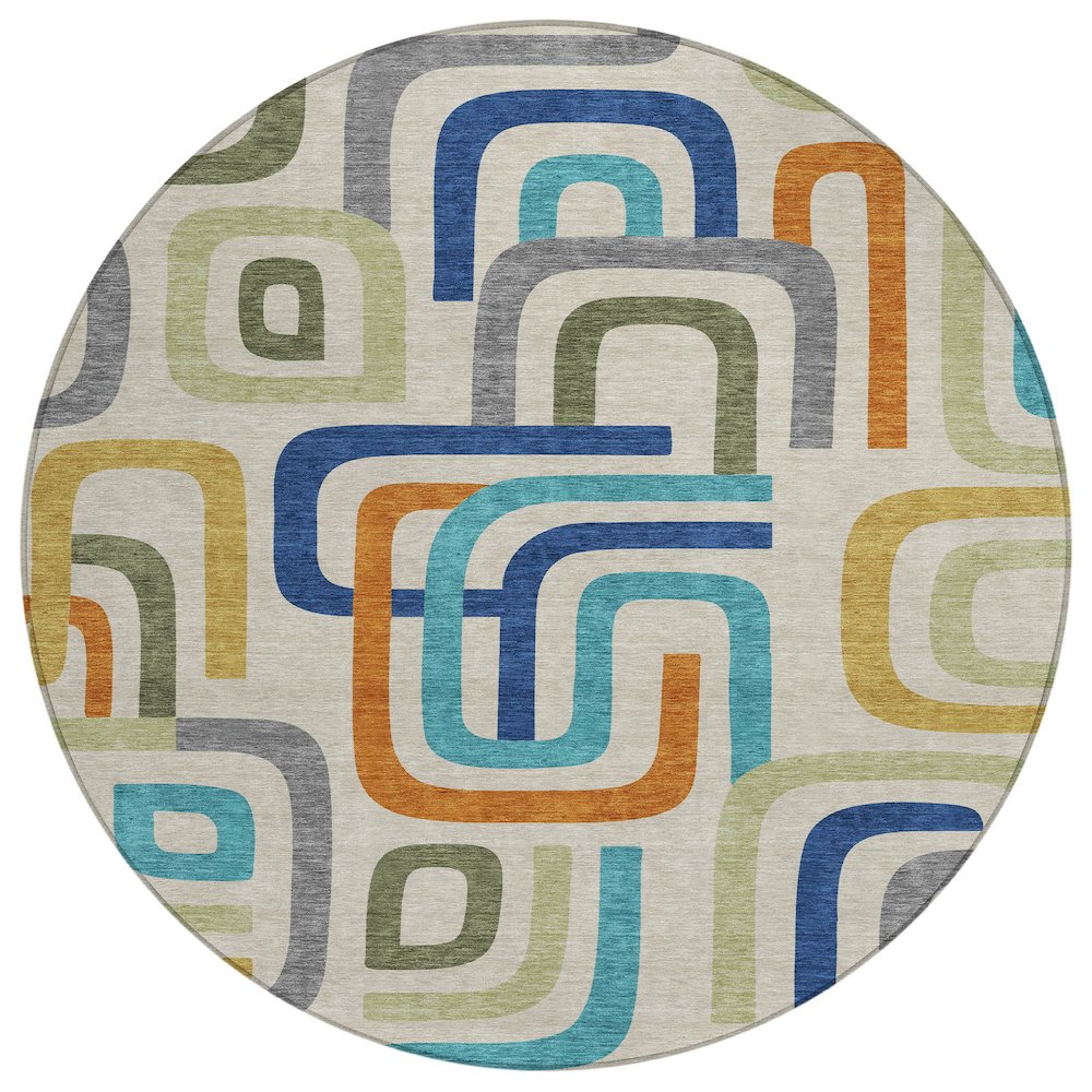 Machine Washable Indoor/Outdoor Chantille ACN2551 Brown 8' x 8' Round Rug. Picture 1