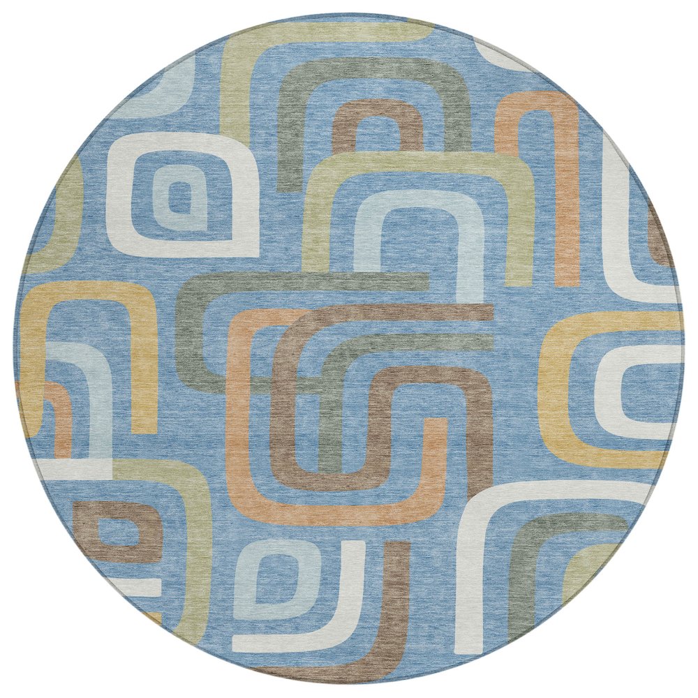 Machine Washable Indoor/Outdoor Chantille ACN2551 Blue 8' x 8' Round Rug. Picture 1