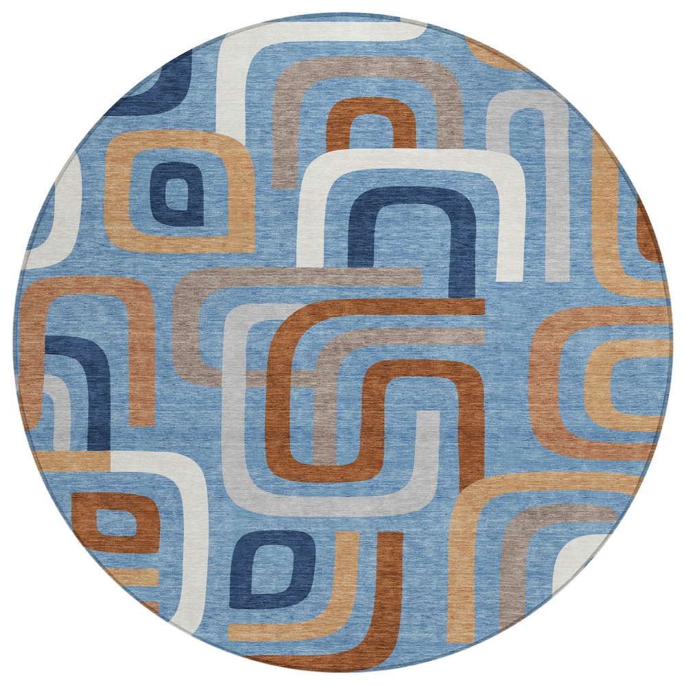 Machine Washable Indoor/Outdoor Chantille ACN2551 Blue 8' x 8' Round Rug. Picture 1
