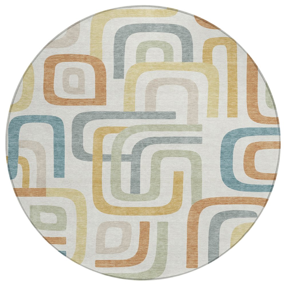 Machine Washable Indoor/Outdoor Chantille ACN2551 Ivory 8' x 8' Round Rug. Picture 1