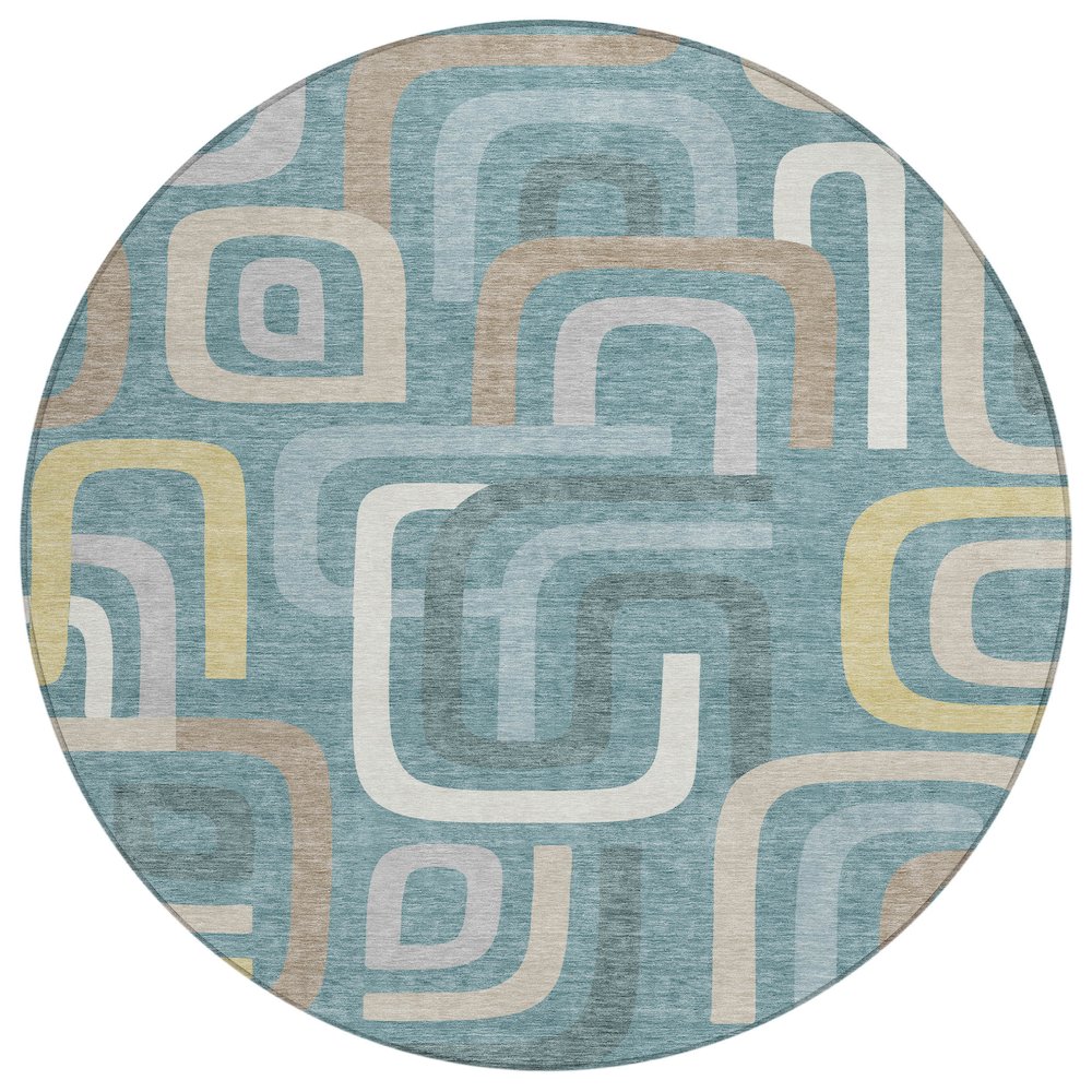 Machine Washable Indoor/Outdoor Chantille ACN2551 Teal 8' x 8' Round Rug. Picture 1