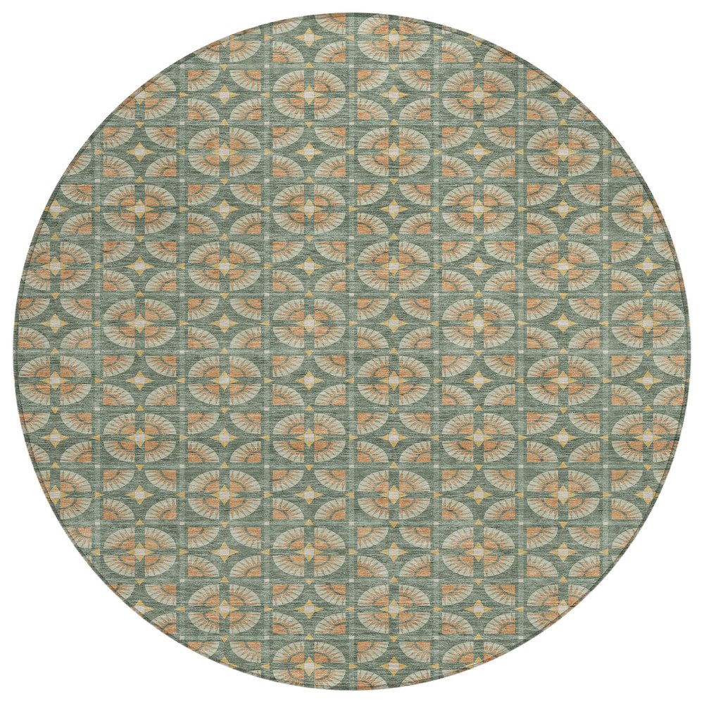 Machine Washable Indoor/Outdoor Chantille ACN2552 Green 8' x 8' Round Rug. Picture 1