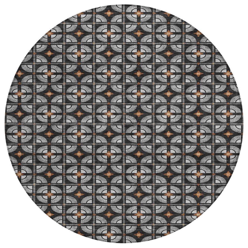 Machine Washable Indoor/Outdoor Chantille ACN2552 Black 8' x 8' Round Rug. Picture 1