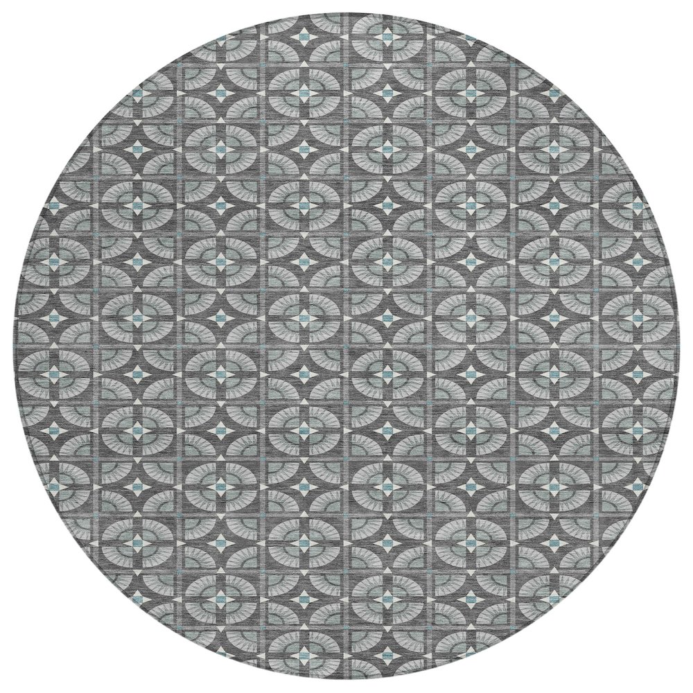 Machine Washable Indoor/Outdoor Chantille ACN2552 Gray 8' x 8' Round Rug. Picture 1