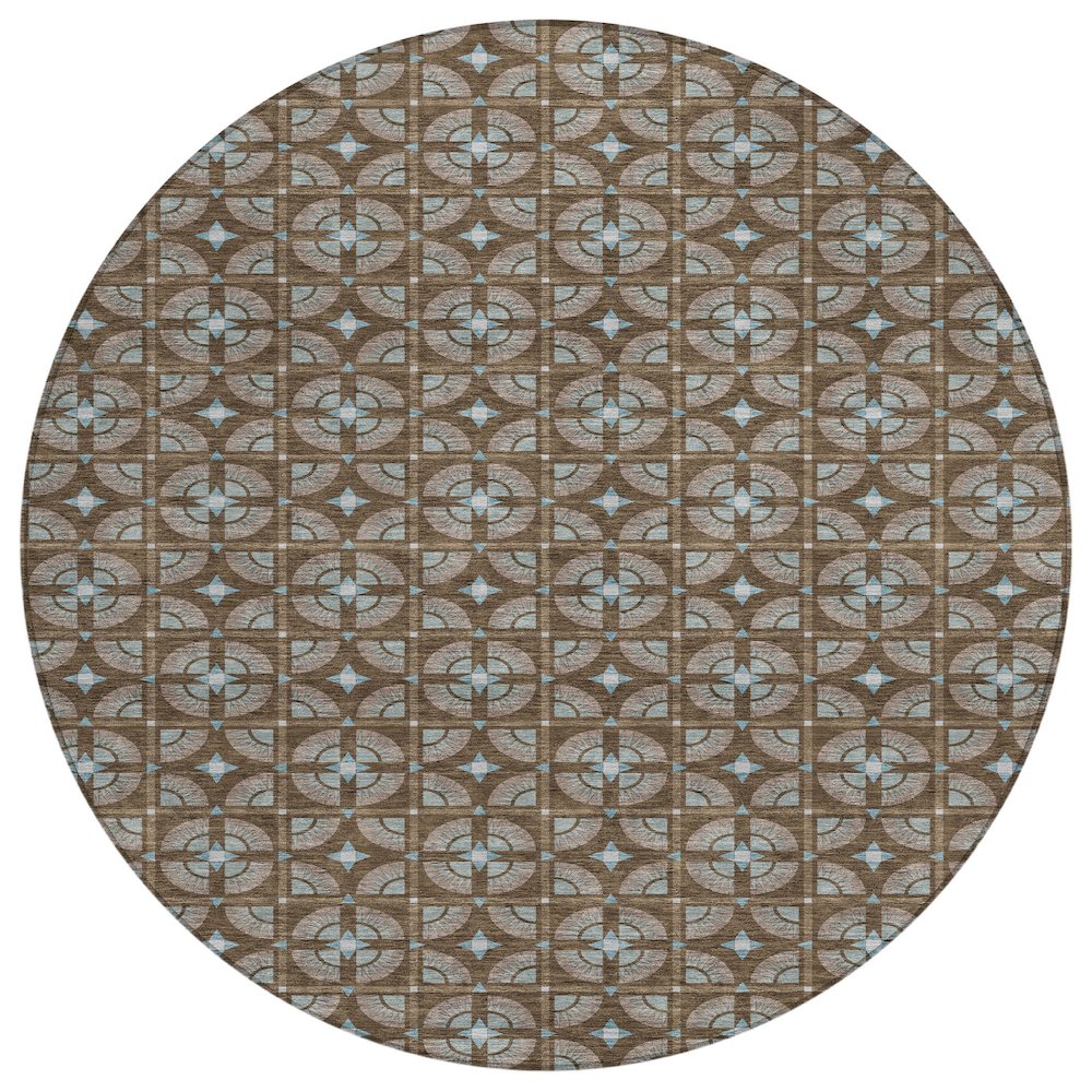 Machine Washable Indoor/Outdoor Chantille ACN2552 Brown 8' x 8' Round Rug. Picture 1