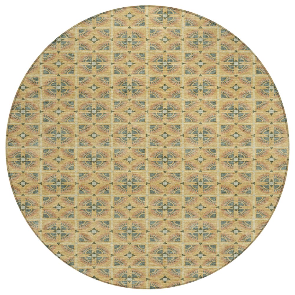 Machine Washable Indoor/Outdoor Chantille ACN2552 Gold 8' x 8' Round Rug. Picture 1