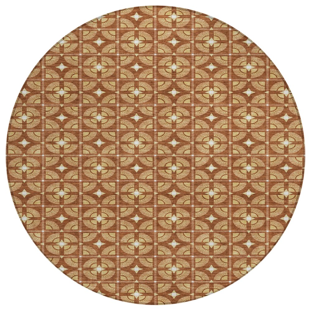 Machine Washable Indoor/Outdoor Chantille ACN2552 Orange 8' x 8' Round Rug. Picture 1