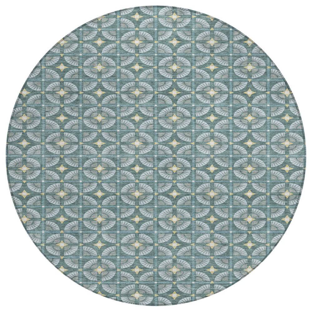 Machine Washable Indoor/Outdoor Chantille ACN2552 Teal 8' x 8' Round Rug. Picture 1