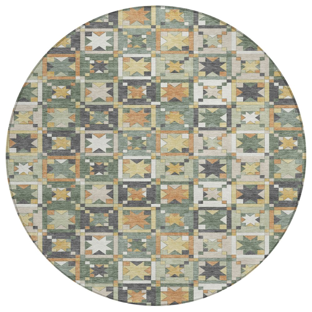 Machine Washable Indoor/Outdoor Chantille ACN2553 Green 8' x 8' Round Rug. Picture 1
