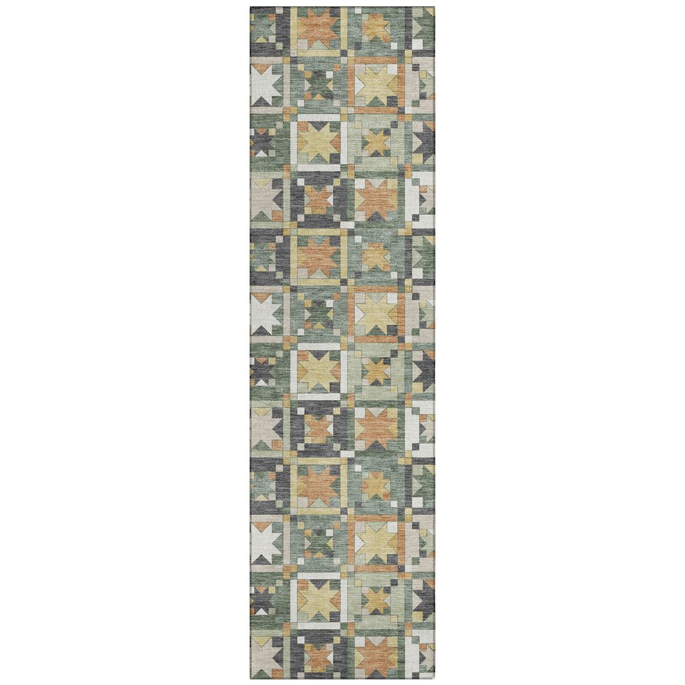 Machine Washable Indoor/Outdoor Chantille ACN2553 Green 2'3" x 7'6" Runner Rug. Picture 1