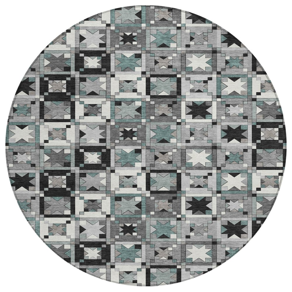 Machine Washable Indoor/Outdoor Chantille ACN2553 Gray 8' x 8' Round Rug. Picture 1