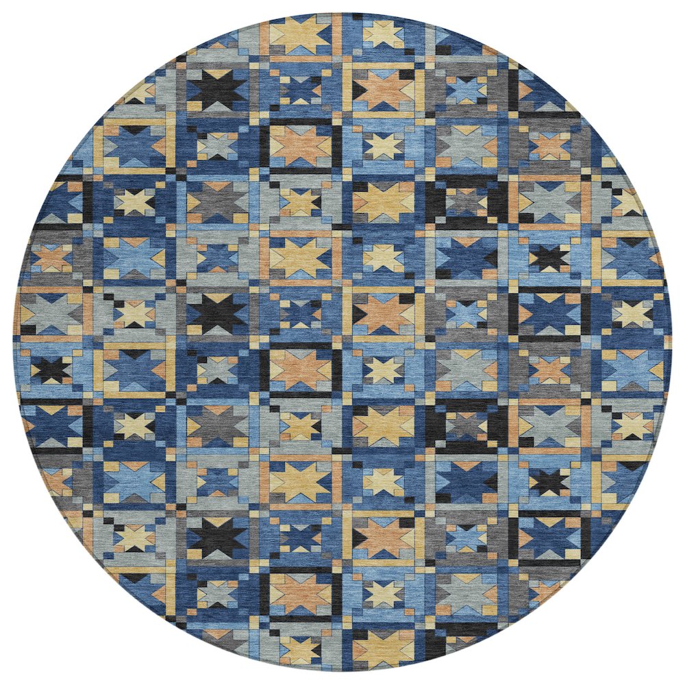 Machine Washable Indoor/Outdoor Chantille ACN2553 Blue 8' x 8' Round Rug. Picture 1