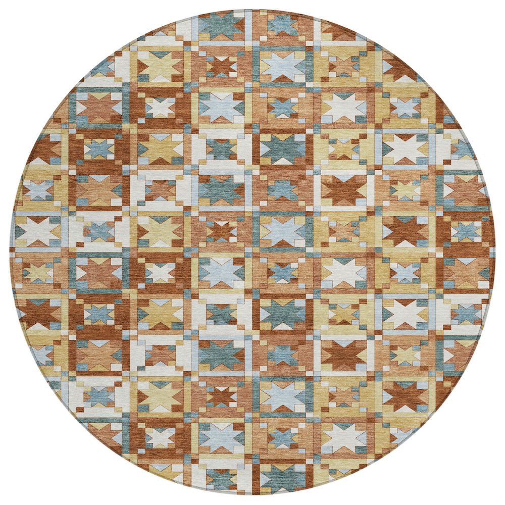Machine Washable Indoor/Outdoor Chantille ACN2553 Orange 8' x 8' Round Rug. Picture 1