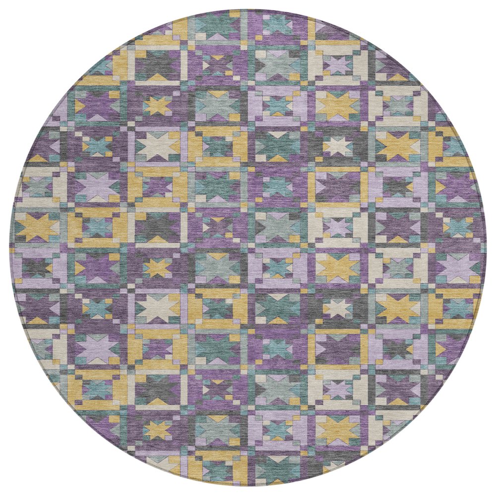 Machine Washable Indoor/Outdoor Chantille ACN2553 Purple 8' x 8' Round Rug. Picture 1