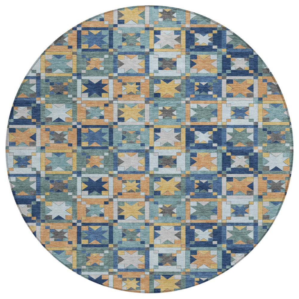 Machine Washable Indoor/Outdoor Chantille ACN2553 Teal 8' x 8' Round Rug. Picture 1