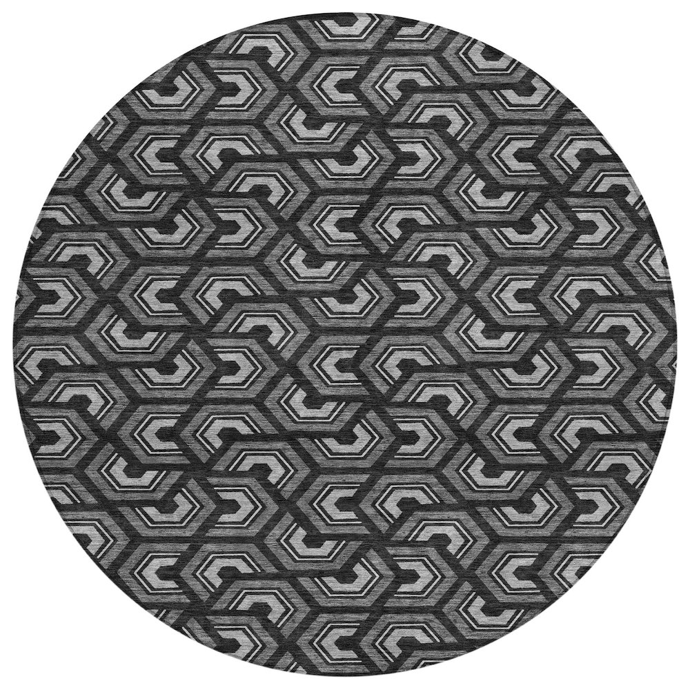 Machine Washable Indoor/Outdoor Chantille ACN2554 Black 8' x 8' Round Rug. Picture 1