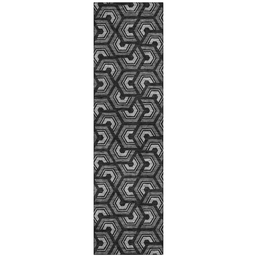 Machine Washable Indoor/Outdoor Chantille ACN2554 Black 2'3" x 7'6" Runner Rug. Picture 1