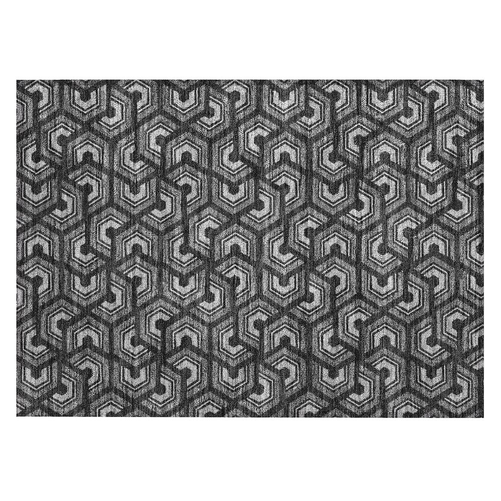 Machine Washable Indoor/Outdoor Chantille ACN2554 Black 1'8" x 2'6" Rug. Picture 1