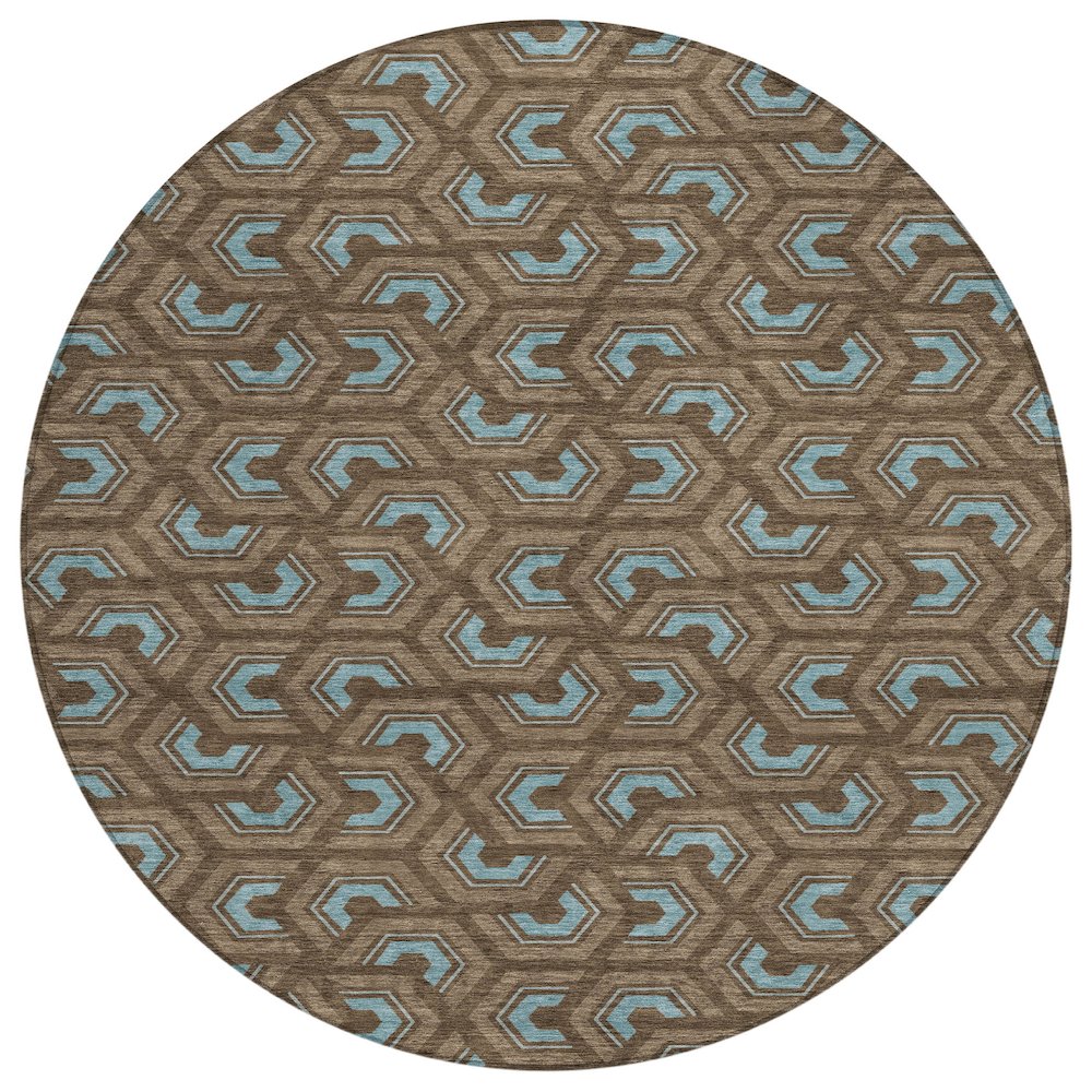 Machine Washable Indoor/Outdoor Chantille ACN2554 Brown 8' x 8' Round Rug. Picture 1