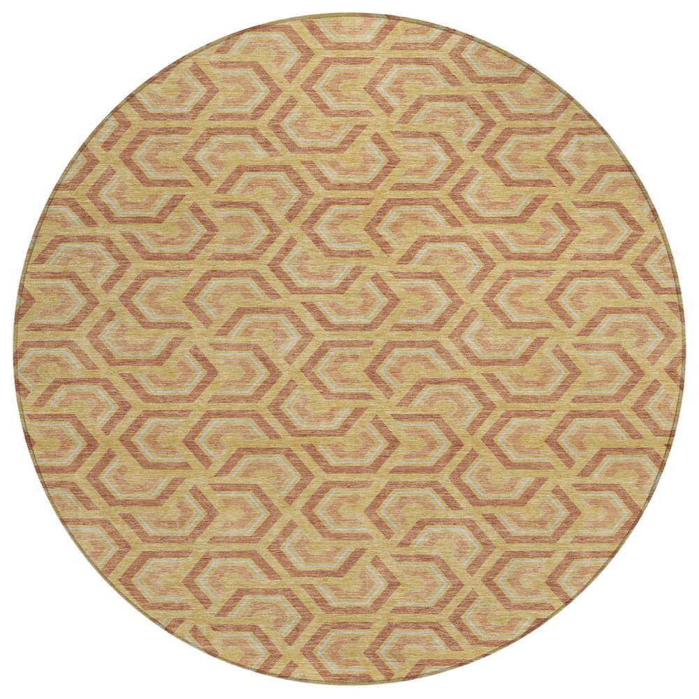 Machine Washable Indoor/Outdoor Chantille ACN2554 Gold 8' x 8' Round Rug. Picture 1