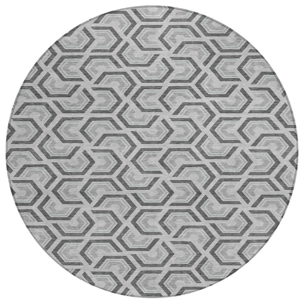Machine Washable Indoor/Outdoor Chantille ACN2554 Gray 8' x 8' Round Rug. Picture 1