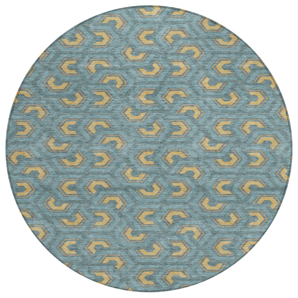 Machine Washable Indoor/Outdoor Chantille ACN2554 Teal 8' x 8' Round Rug. Picture 1