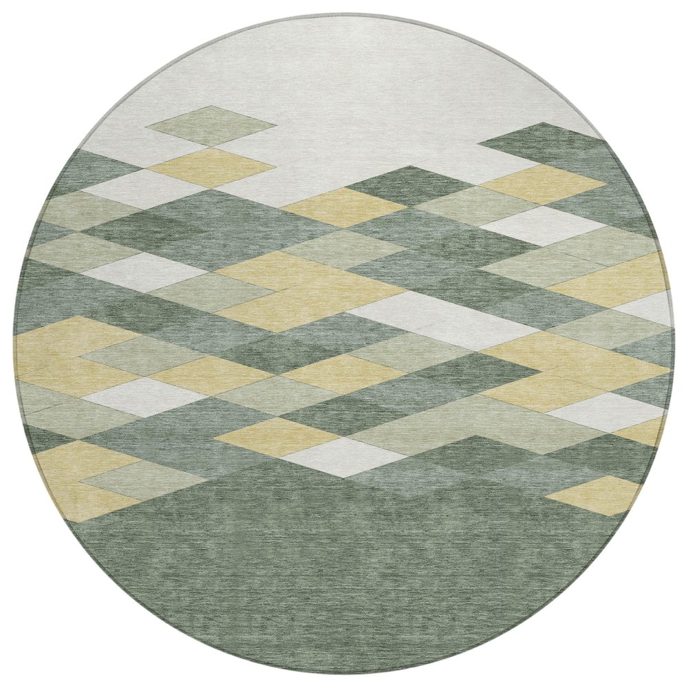 Machine Washable Indoor/Outdoor Chantille ACN2555 Green 8' x 8' Round Rug. Picture 1
