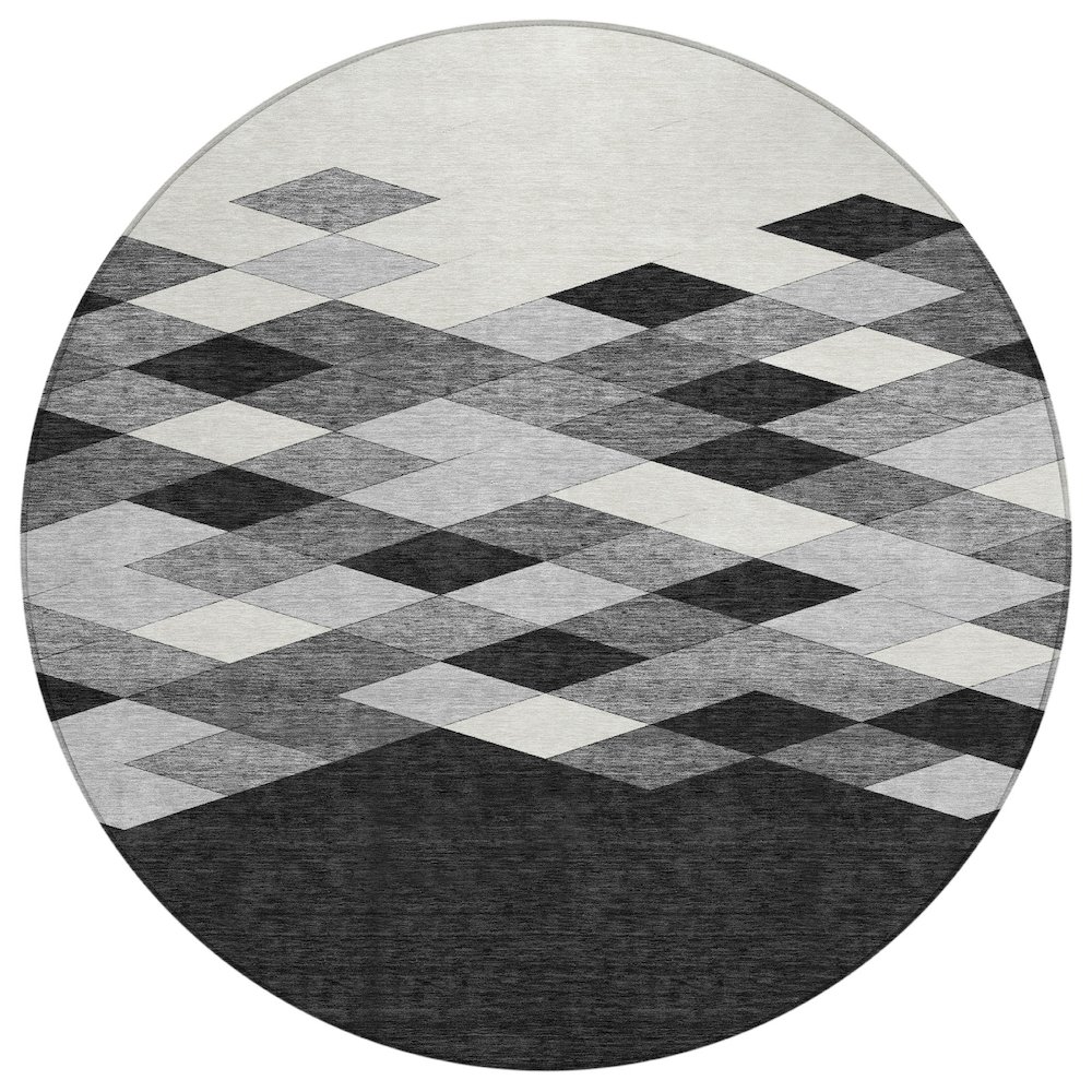 Machine Washable Indoor/Outdoor Chantille ACN2555 Black 8' x 8' Round Rug. Picture 1