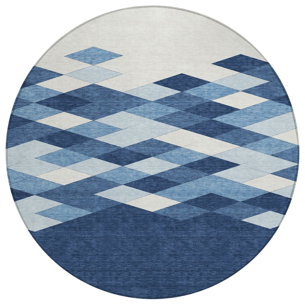 Machine Washable Indoor/Outdoor Chantille ACN2555 Blue 8' x 8' Round Rug. Picture 1