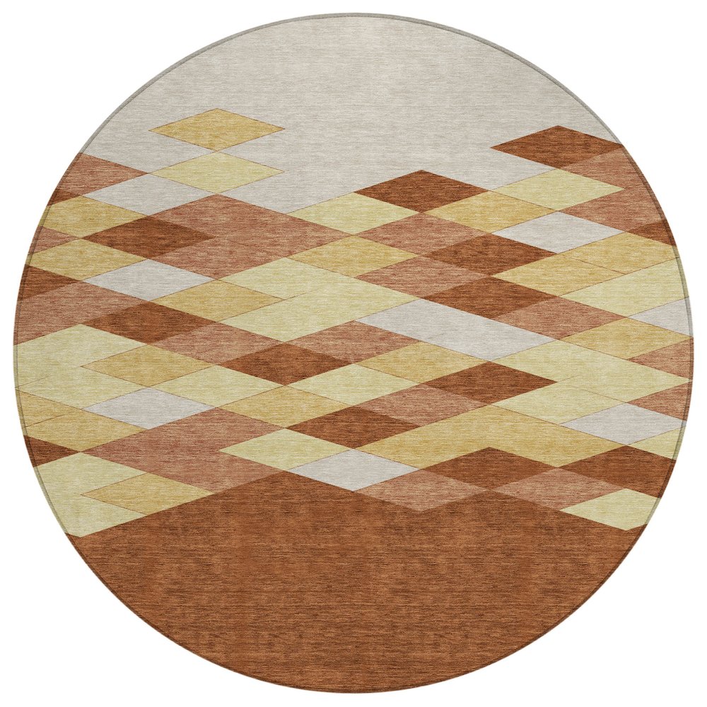Machine Washable Indoor/Outdoor Chantille ACN2555 Orange 8' x 8' Round Rug. Picture 1