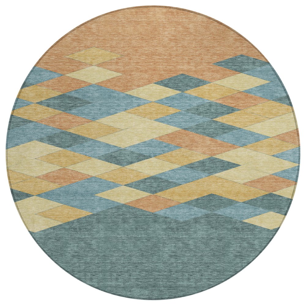Machine Washable Indoor/Outdoor Chantille ACN2555 Teal 8' x 8' Round Rug. Picture 1