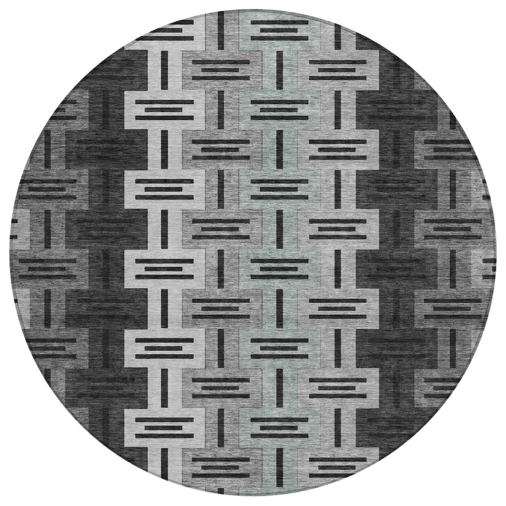 Machine Washable Indoor/Outdoor Chantille ACN2556 Black 8' x 8' Round Rug. Picture 1