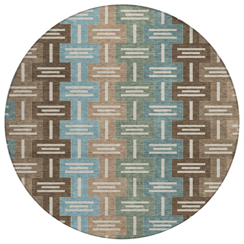 Machine Washable Indoor/Outdoor Chantille ACN2556 Brown 8' x 8' Round Rug. Picture 1