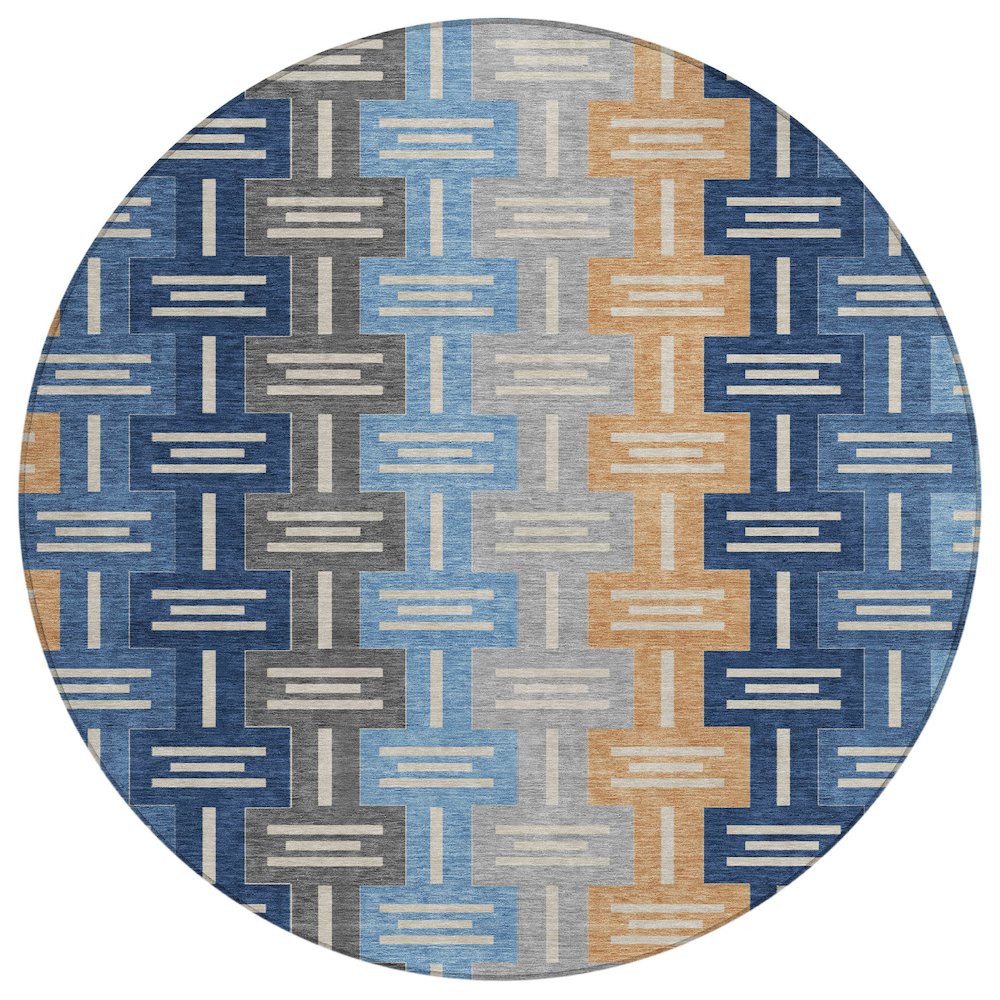 Machine Washable Indoor/Outdoor Chantille ACN2556 Blue 8' x 8' Round Rug. Picture 1