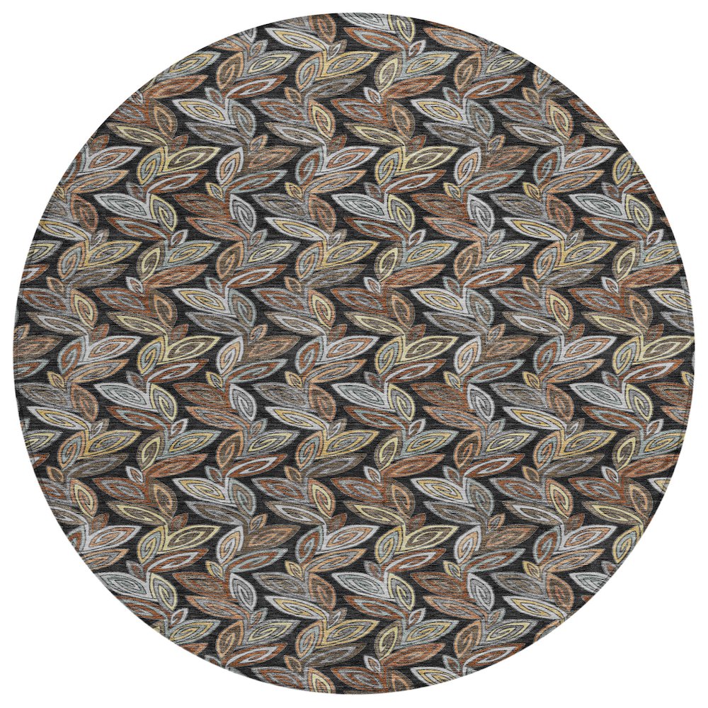Machine Washable Indoor/Outdoor Chantille ACN2557 Black 8' x 8' Round Rug. Picture 1
