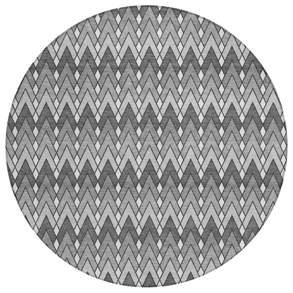 Machine Washable Indoor/Outdoor Chantille ACN2558 Gray 8' x 8' Round Rug. Picture 1
