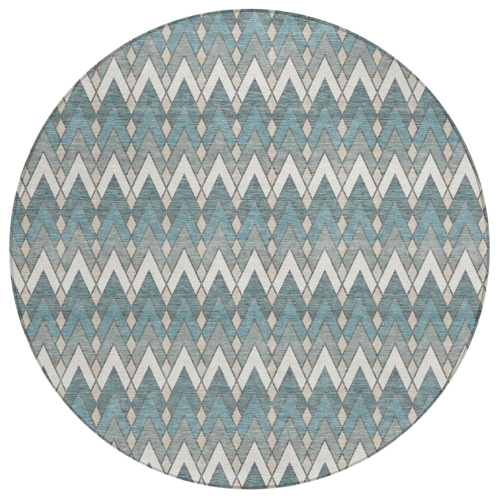 Machine Washable Indoor/Outdoor Chantille ACN2558 Teal 8' x 8' Round Rug. Picture 1
