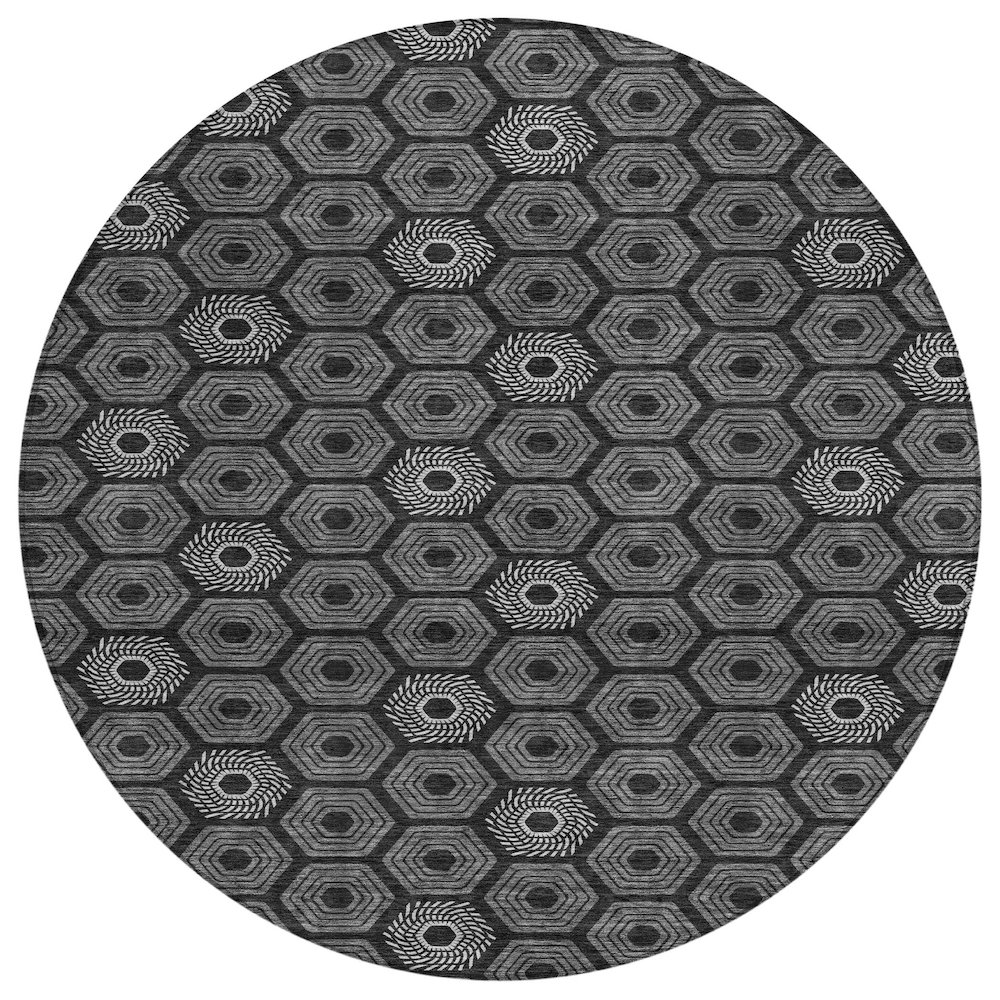 Machine Washable Indoor/Outdoor Chantille ACN2559 Black 8' x 8' Round Rug. Picture 1