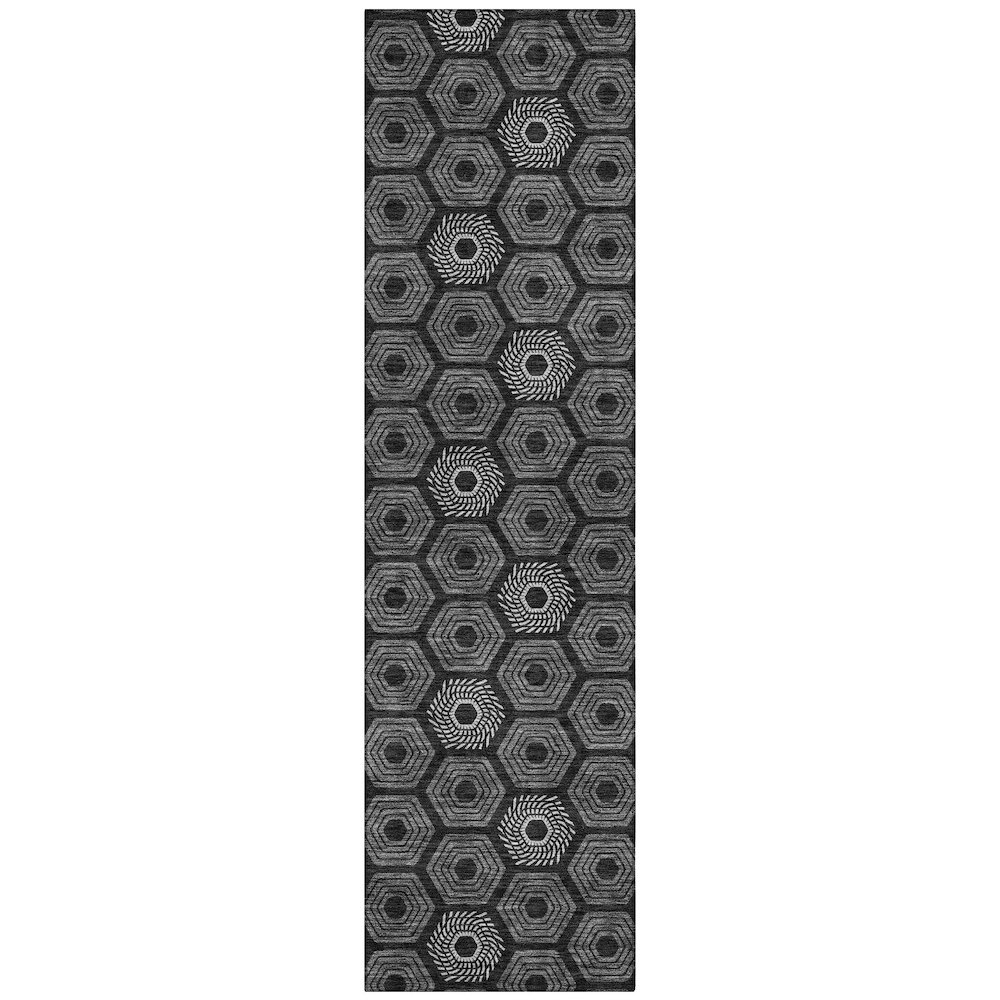 Machine Washable Indoor/Outdoor Chantille ACN2559 Black 2'3" x 7'6" Runner Rug. Picture 1