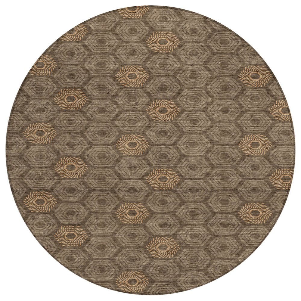 Machine Washable Indoor/Outdoor Chantille ACN2559 Brown 8' x 8' Round Rug. Picture 1