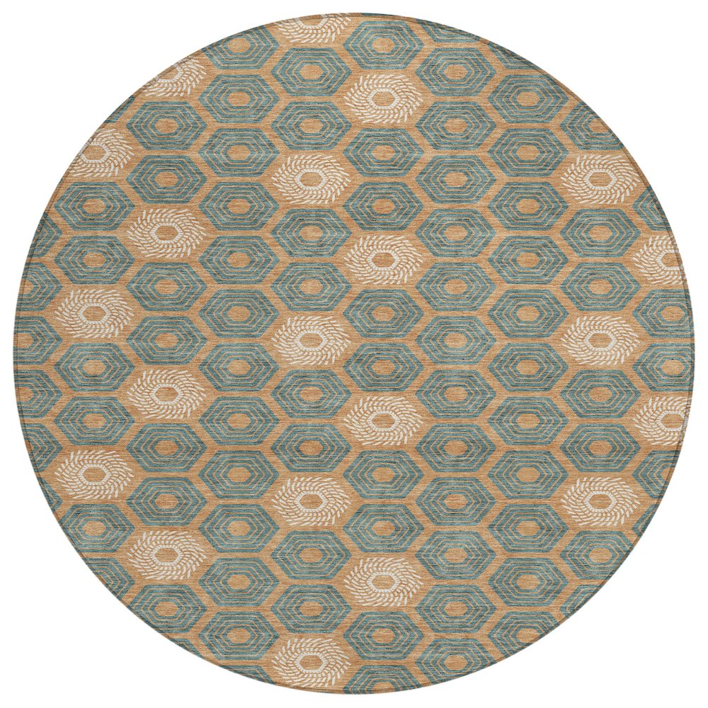 Machine Washable Indoor/Outdoor Chantille ACN2559 Orange 8' x 8' Round Rug. Picture 1